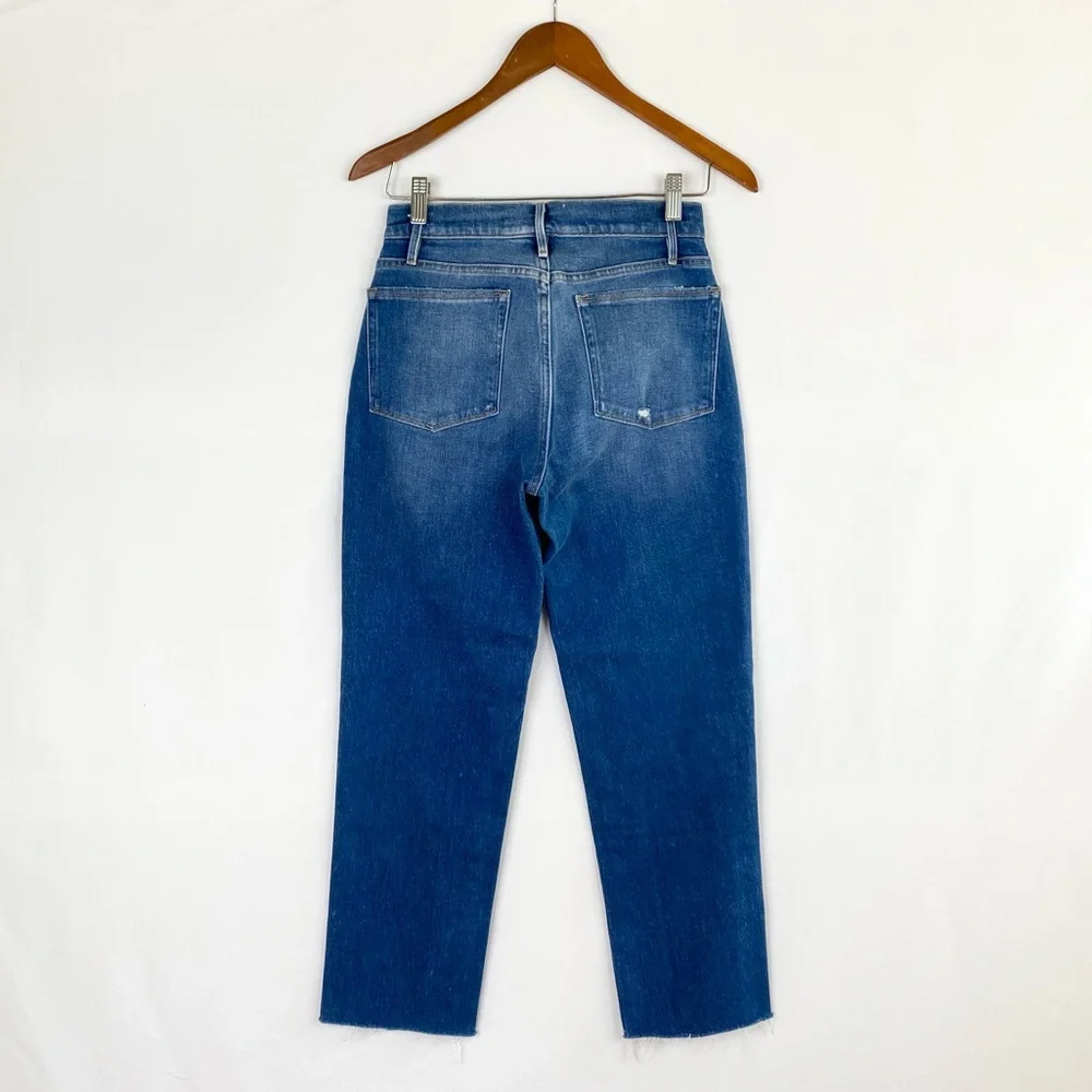 Frame Denim Straight Leg Distressed High Rise Dark Wash Denim‎ Jeans - Picture 2 of 5
